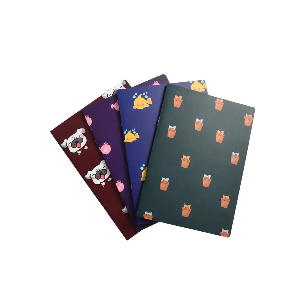 A5 Cute Animal Notebooks - Set of 4 Unruled for Doodling & Writing - Notebook