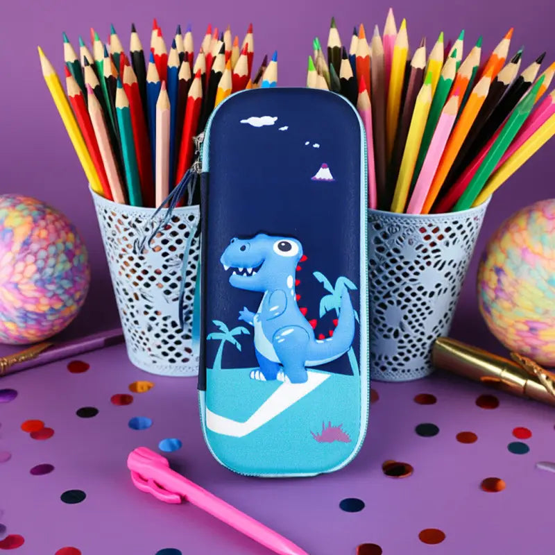 Blue Dinosaur Hard Shell Pencil Case – Kids Stationery Pouch with Zip
