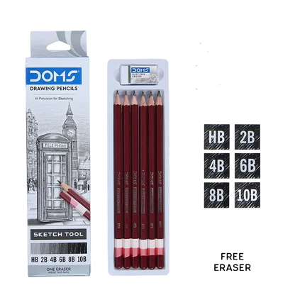 DOMS Premium Drawing Pencils (HB/2B/4B/6B/8B/10B)| 6 Pack