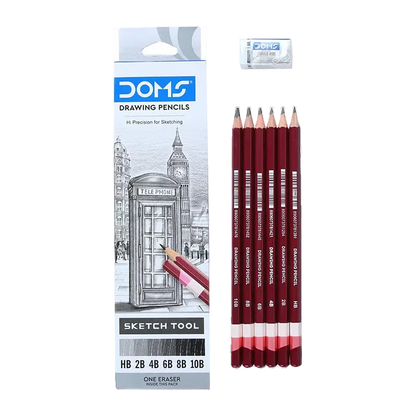 DOMS Premium Drawing Pencils (HB/2B/4B/6B/8B/10B)| 6 Pack